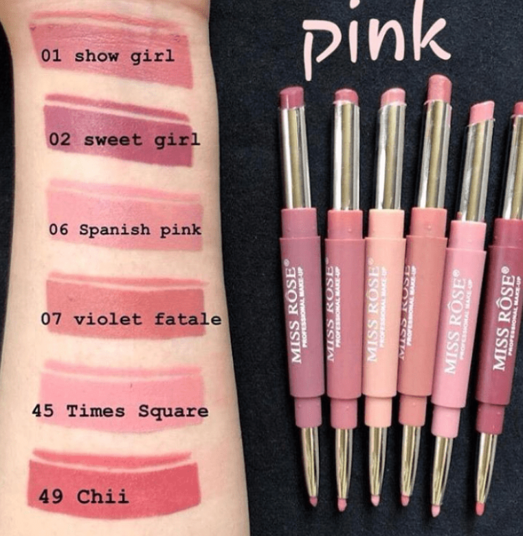 Miss Rose 2in1 Lipstick and Lip Liner Set (Pink)